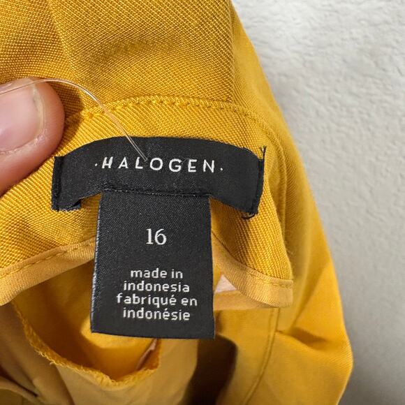 Halogen Plus Size 16 Belted Slim Ankle Paperbag Pants Yellow Mineral High Waist - Picture 9 of 10